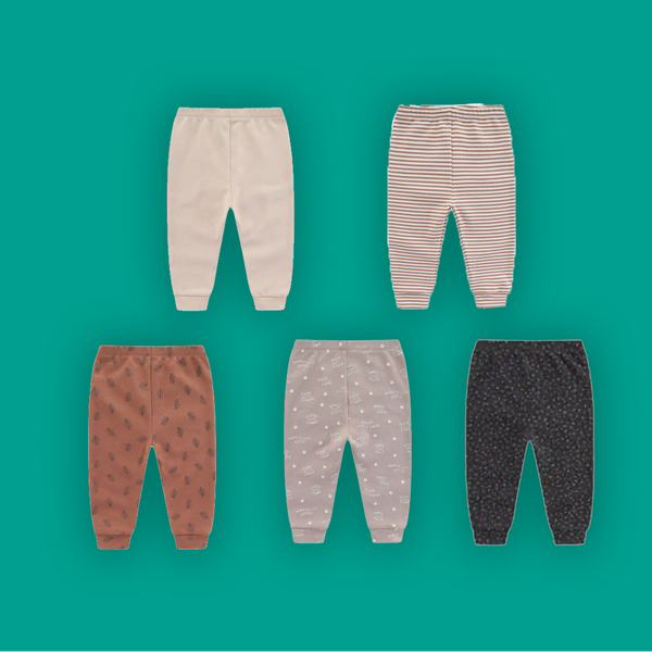 Baby Boy Pants Set of 5 - Various Prints (100% Cotton)