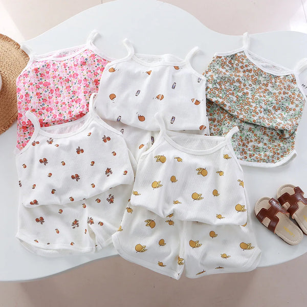 Summer Newborn Baby Girl Clothing Outfits Sets Cotton Camisole Top+Shorts Suits For Infant Girl's Clothes Baby 1st Birthday Sets