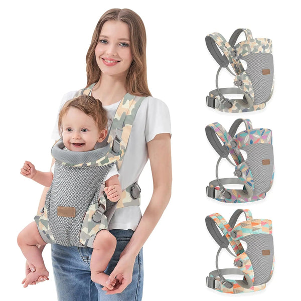 Baby Carrier Newborn to Toddler Cozy Baby Wrap CarrierM-Shaped Sitting PostureErgonomic Adjustable Holder Portable Convertible Front and Back Carrying(camo)