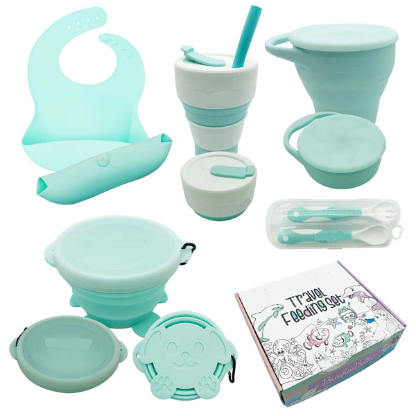 BellaSqueeze Baby Travel Feed Kit - Collapsible Silicone Dining Set